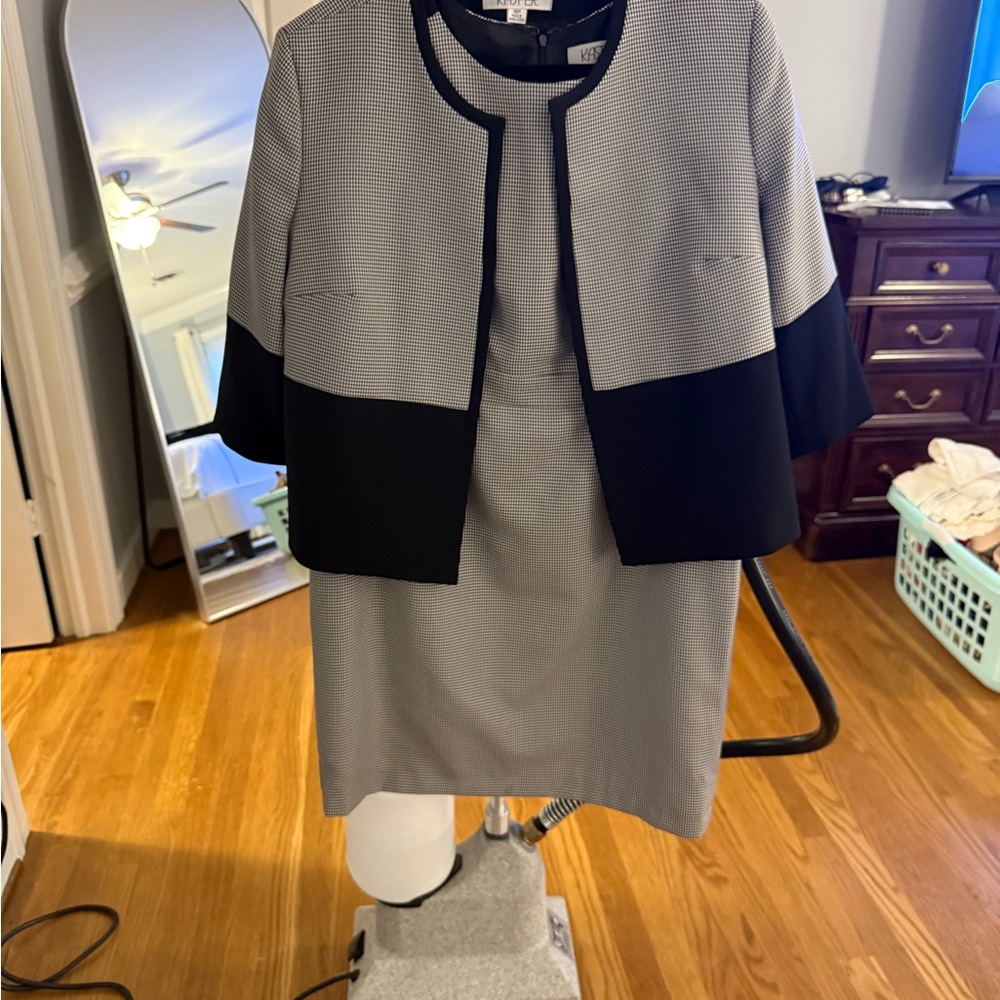 Kasper Black and White Houndstooth Suit Dress